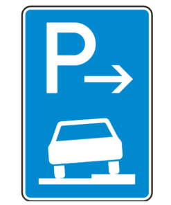 Parken auf Gehwegen halb in Fahrtrichtung rechts Ende